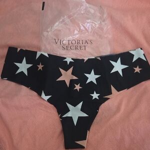 PINK Victoria's Secret  Black Bikini Briefs with White and Light Pink Stars